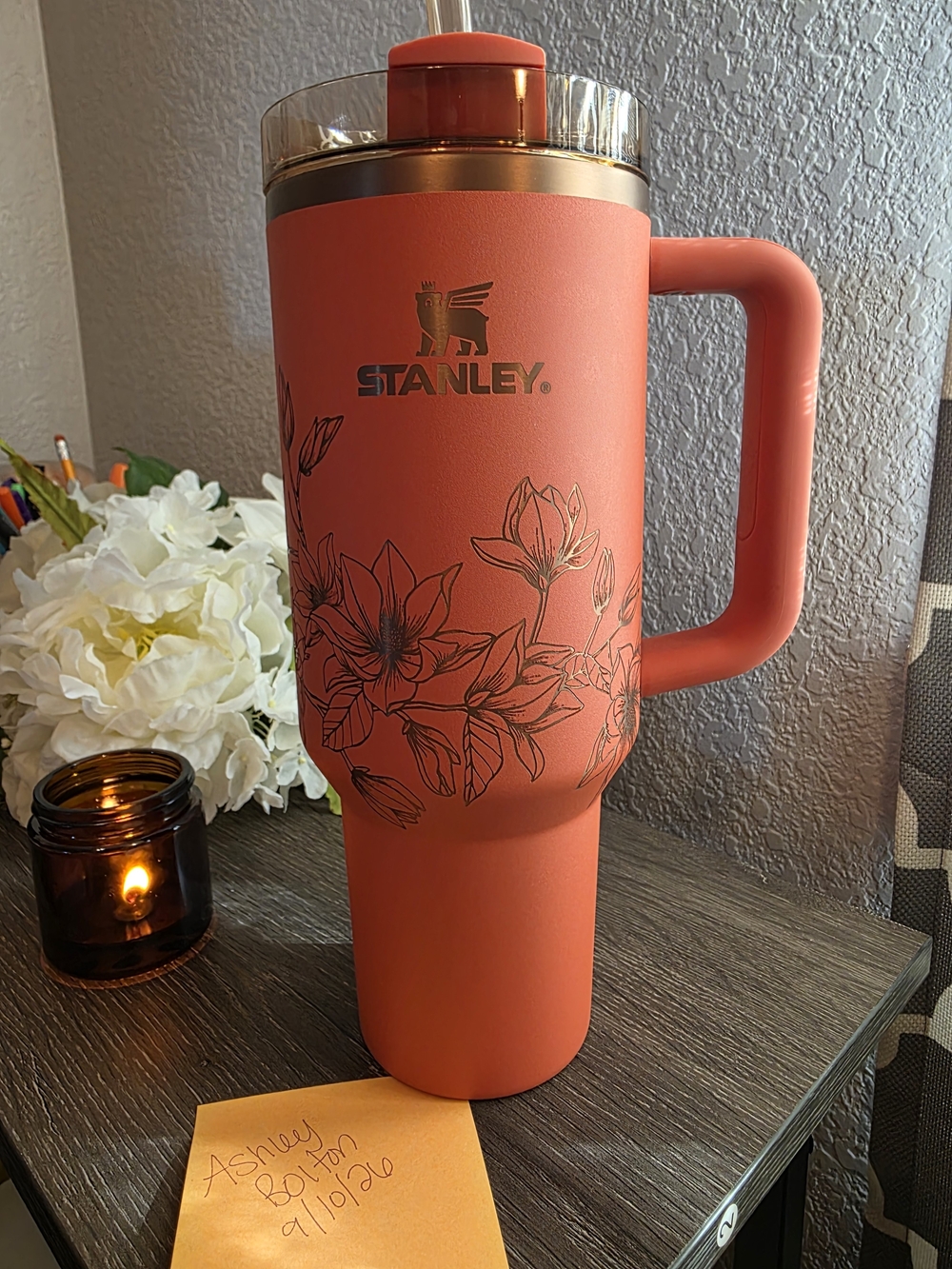 Stanley Pumpkin Spice Coral Floral Insulated Travel Mug with Handle